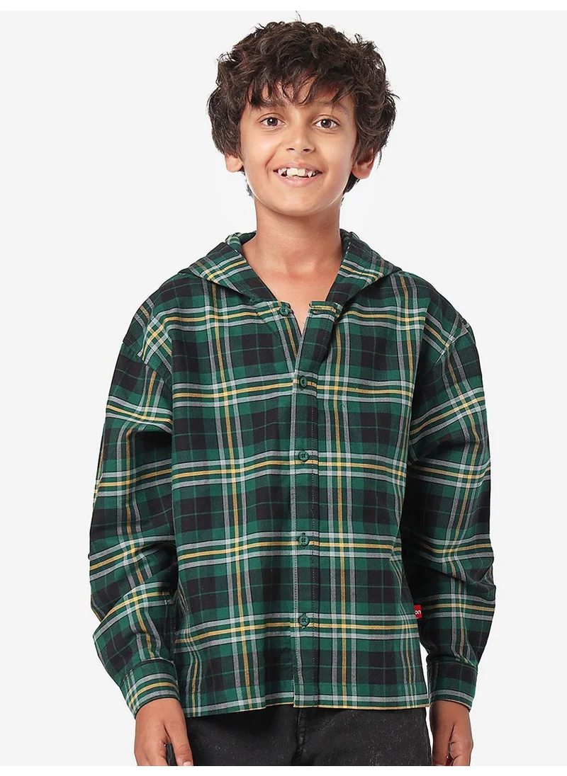 بونكيدز Regular Long Sleeve Printed Green Cotton Shirt For Boys 100 % Cotton