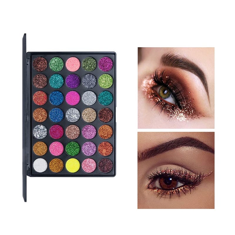 VERONNI Pro 35 Color Glitter Shimmer Eyeshadow Makeup Palette Pigment Stage Make Up Eye Shadow Plattet (35 Glitter) - Image 1
