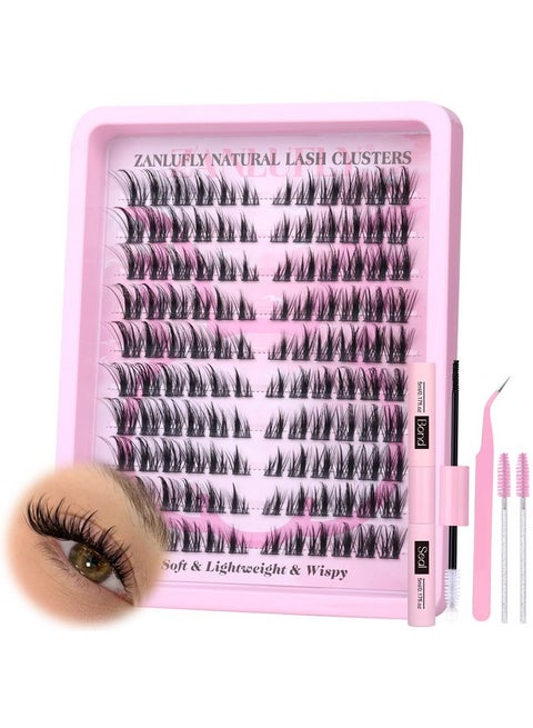 Lash Clusters Kit Cat Eye Wispy Eyelash Extension Kit Manga LC Individual Lashes Natural Fox Eye Eyelash Clusters Lash Extension with Lash Bond and Seal Lash Applicator,2Lash Brush (120Pcs,9-15MM)