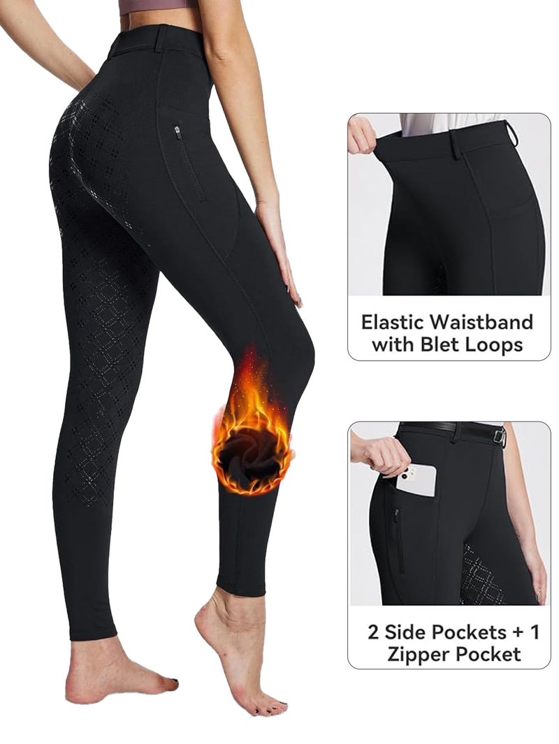 NAMAZU Women's Full Seat Riding Tights Active Silicon Grip Horse Riding Tights Equestrian Black - Image 4