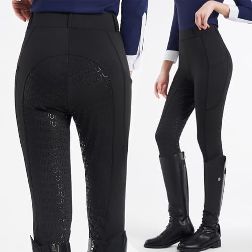 NAMAZU Women's Full Seat Riding Tights Active Silicon Grip Horse Riding Tights Equestrian Black - Image 3