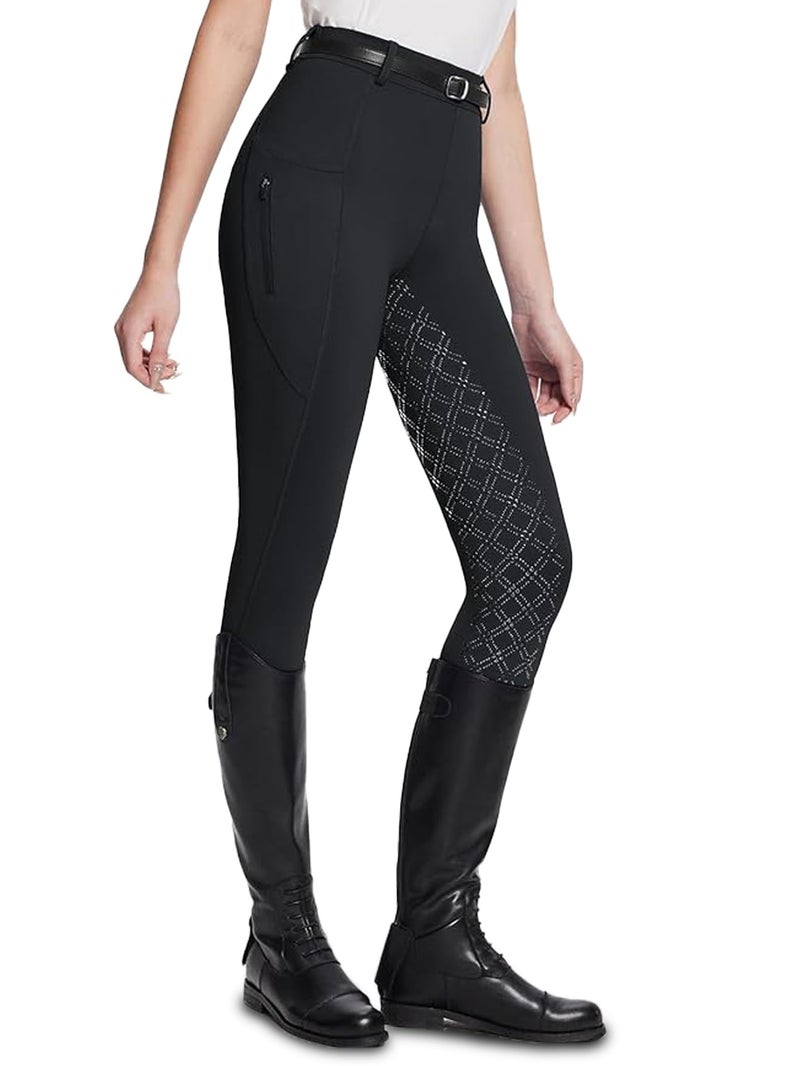 NAMAZU Women's Full Seat Riding Tights Active Silicon Grip Horse Riding Tights Equestrian Black - Image 1