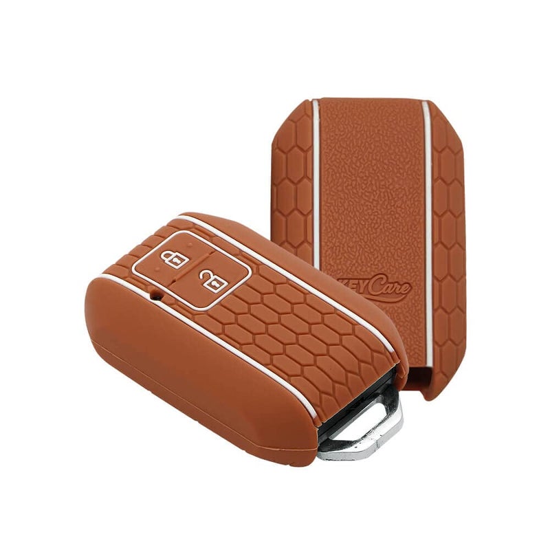 KCARE Keycare Silicone Key Cover Compatible for Glanza, Urban Cruiser Taisor, Rumion, Urban Cruiser Hyryder 2 Button Smart Key (Brown) - Image 1