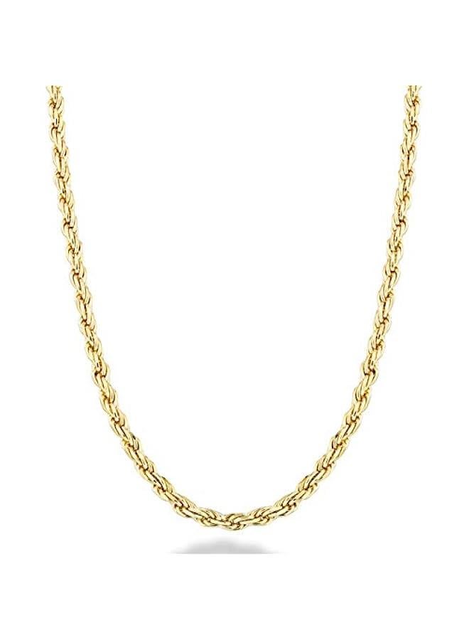 Arabest Italian Solid 18K Gold Over 925 Sterling Silver 2mm, 3mm Diamond-Cut Braided Rope Chain Necklace for Men Women, Made in Italy - Image 1