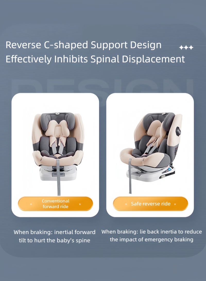 0-12 Years 360° Rotating Baby Car Seat – Portable Adjustable Recline + C-Spine Support – Ergonomic Infant Safety Seat for Vehicles  - Image 3