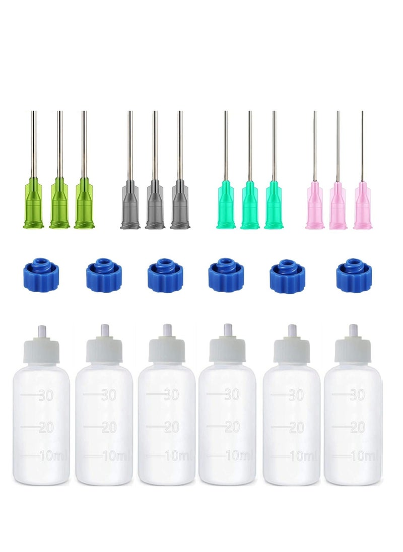 Excefore - 6 Pcs Glue Applicator Bottles, 30ml Plastic Squeezable Dropper Bottles with Blunt Needle Tip 14ga 16ga 18ga 20ga for Glue Applications, Paint Quilling Craft and Oil - Image 1