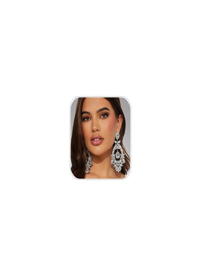 XSBODY Costume Silver Large Rhinestone Earrings Dangling Trendy Bling Oversized Statement Earrings For Women Formal (Silver-01) - Image 1