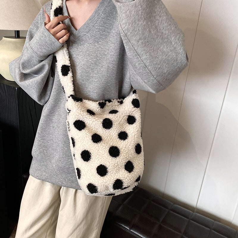 Cute Lamb Wool Bag Women'S Fashionable South Korea Bucket Bag Large Capacity Crossbody Mao Mao Bag - Image 1