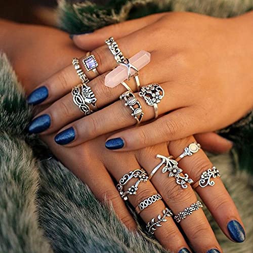 17mile 17 MILE 82 Pcs Vintage Silver Knuckle Rings Set for Women, Bohemian Stackable Joint Finger Rings, Retro Stone Crystal Stacking Midi Rings Pack (Silver) - Image 2