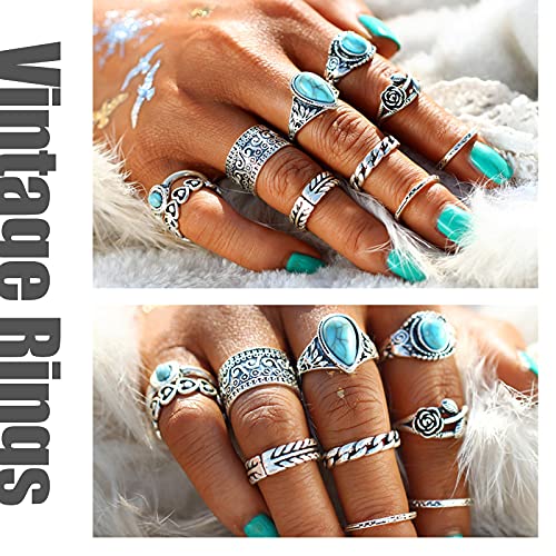 17mile 17 MILE 82 Pcs Vintage Silver Knuckle Rings Set for Women, Bohemian Stackable Joint Finger Rings, Retro Stone Crystal Stacking Midi Rings Pack (Silver) - Image 5