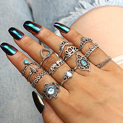 17mile 17 MILE 82 Pcs Vintage Silver Knuckle Rings Set for Women, Bohemian Stackable Joint Finger Rings, Retro Stone Crystal Stacking Midi Rings Pack (Silver) - Image 4