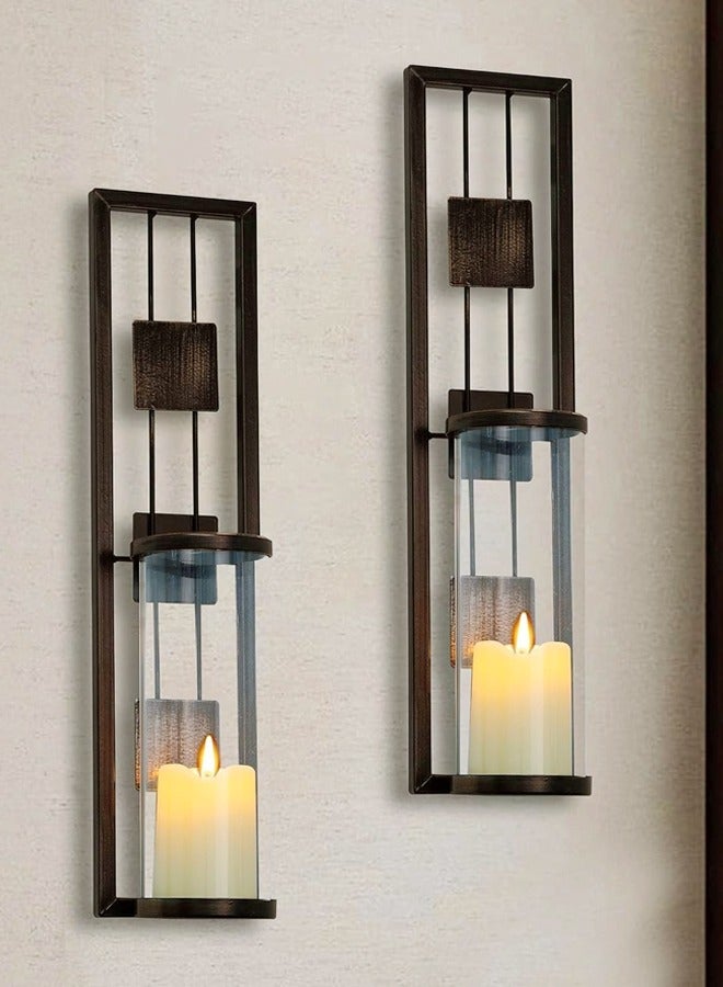 سي آند سي هوم مجموعة من 2 حامل شمعدان معدني من الحديد الزهر للتعليق على الحائط لشموع الشاي المزخرفة والشموع العمودية ديكور حائط ريفي أنيق مثالي لغرفة المعيشة وغرفة النوم والممرات 10x8.5x40 سم - Image 1