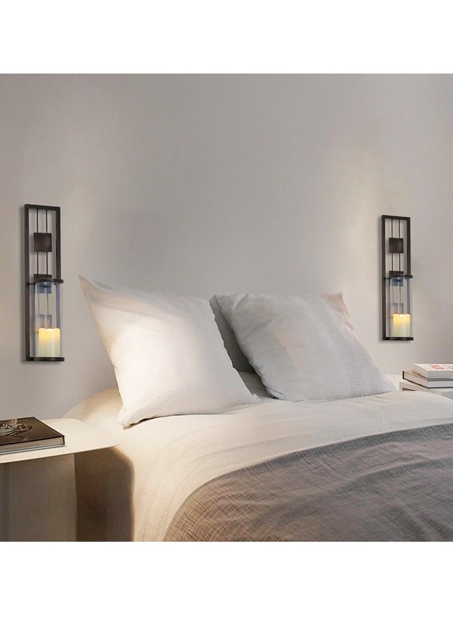 سي آند سي هوم مجموعة من 2 حامل شمعدان معدني من الحديد الزهر للتعليق على الحائط لشموع الشاي المزخرفة والشموع العمودية ديكور حائط ريفي أنيق مثالي لغرفة المعيشة وغرفة النوم والممرات 10x8.5x40 سم - Image 2