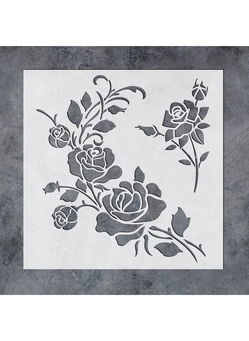 G GSS Designs GSS Designs Corner Flower Rose Stencil - Reusable Stencils for Painting on Wood Canvas Wall Furniture - Mylar Stencil for Crafts and Decorations 12x12 Inch  - Image 1