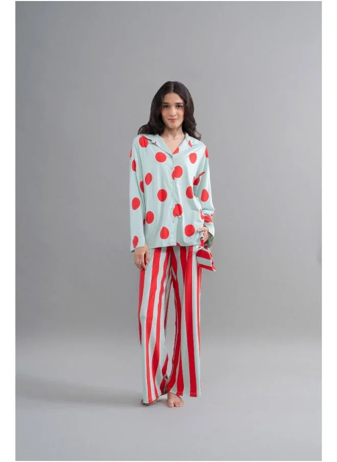 نسيسيرا Stripes & Dot Aqua Red Pajama Set