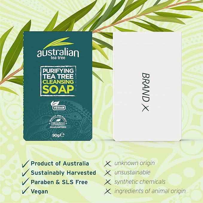 Australian Tea Tree Soap Bar Purifying Natural Vegan Cruelty Free Paraben and SLS Free Cleansing 90 g - Image 5