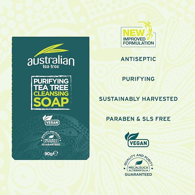 Australian Tea Tree Soap Bar Purifying Natural Vegan Cruelty Free Paraben and SLS Free Cleansing 90 g - Image 4