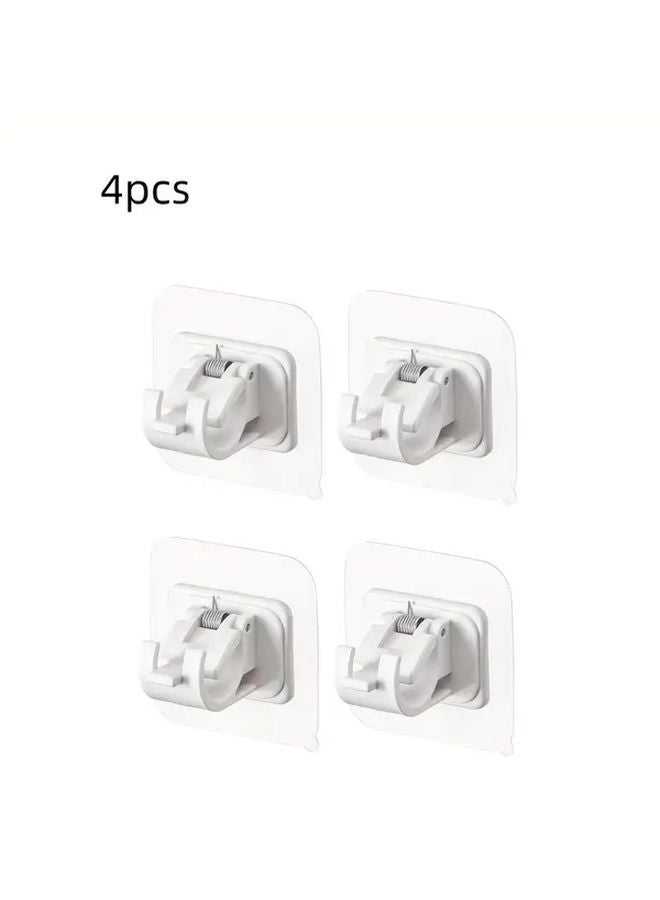 4pcs White Heavy Duty Adhesive Curtain Rod Brackets No Drill Installation Adjustable - Image 1