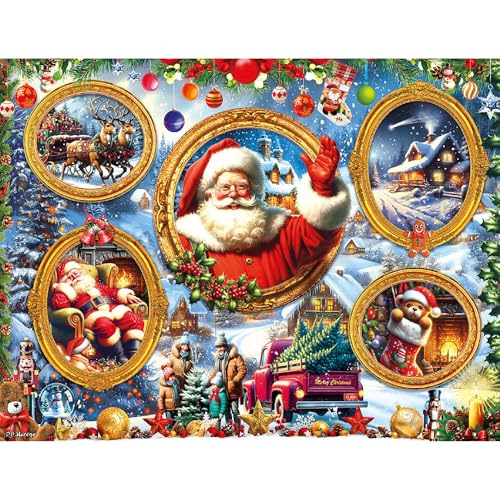 White Mountain 500 Piece Jigsaw Puzzle Winter Santa Collage Puzzles with Large Pieces Gift for Adults 18x24 Christmas Frames - Image 1