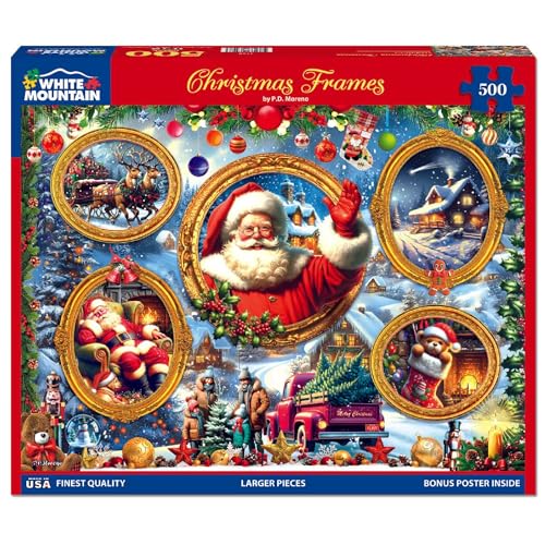 White Mountain 500 Piece Jigsaw Puzzle Winter Santa Collage Puzzles with Large Pieces Gift for Adults 18x24 Christmas Frames - Image 5