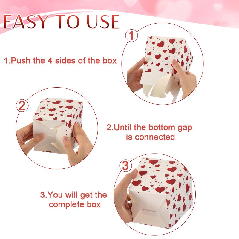Pajean 24 Sets Valentine's Day Popcorn Boxes with Cellophane Bags and Ribbon 4.72' 'x 4.72' 'x 3.54'' Heart Cardboard Paper Snack Treat Goodie Gift Candy Boxes for Holiday Birthday Party Favors - Image 3