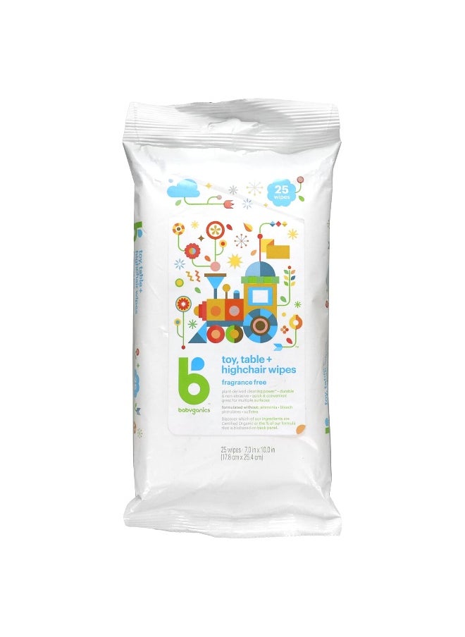 Babyganics - Babyganics, Toy, Table + Highchair Wipes, Fragrance Free, 25 Wipes - Image 1