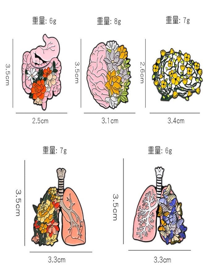 ulricar 5pcs Floral Organ Enamel Pins Pink Brain Lung Intestines Stomach Human Organs Flowers Anti-light Brooches Lapel Badges Cartoon Plant Metal Badge Enamel Pin Jewelry Gift for Kids Friends - Image 2