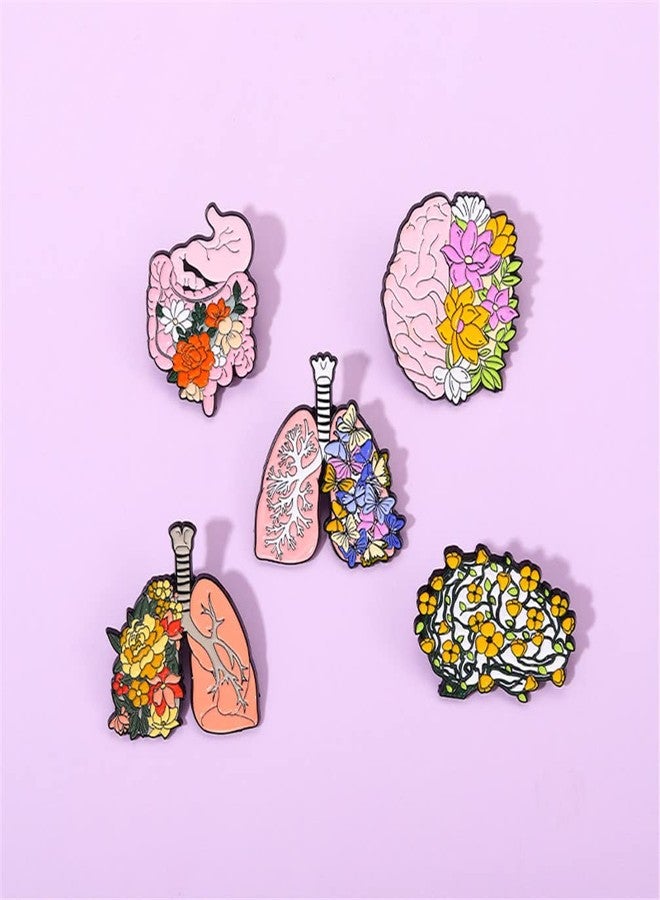 ulricar 5pcs Floral Organ Enamel Pins Pink Brain Lung Intestines Stomach Human Organs Flowers Anti-light Brooches Lapel Badges Cartoon Plant Metal Badge Enamel Pin Jewelry Gift for Kids Friends - Image 3