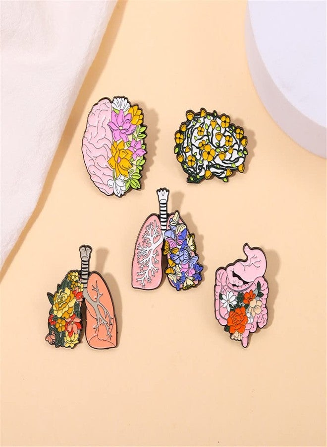 ulricar 5pcs Floral Organ Enamel Pins Pink Brain Lung Intestines Stomach Human Organs Flowers Anti-light Brooches Lapel Badges Cartoon Plant Metal Badge Enamel Pin Jewelry Gift for Kids Friends - Image 5