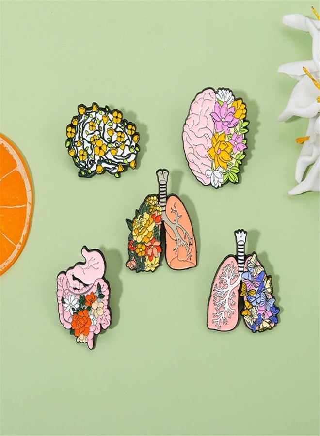 ulricar 5pcs Floral Organ Enamel Pins Pink Brain Lung Intestines Stomach Human Organs Flowers Anti-light Brooches Lapel Badges Cartoon Plant Metal Badge Enamel Pin Jewelry Gift for Kids Friends - Image 4