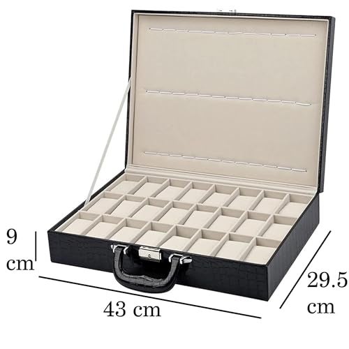Kriva PU Leather 36 Slots Watch Organizer Box | Suitcase Watch Storage Box with 24 Removable Pillow & 12 Band Strap Slots | Large Capacity Lockable Watch Storage Case for Men/Women (Black) - Image 2