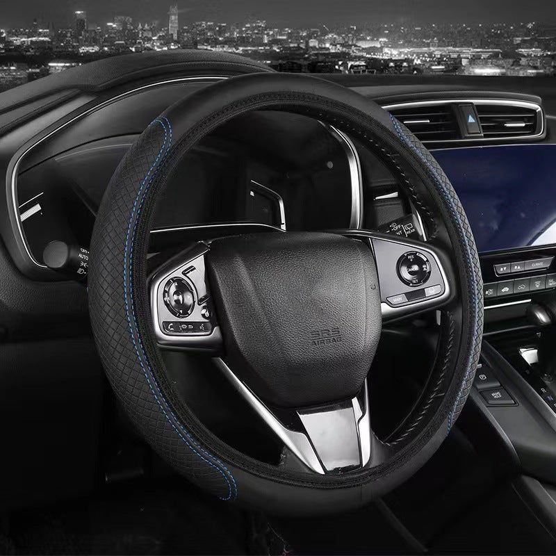 Elastic Fiber Leather Steering Wheel Cover Embossed Red - Image 3