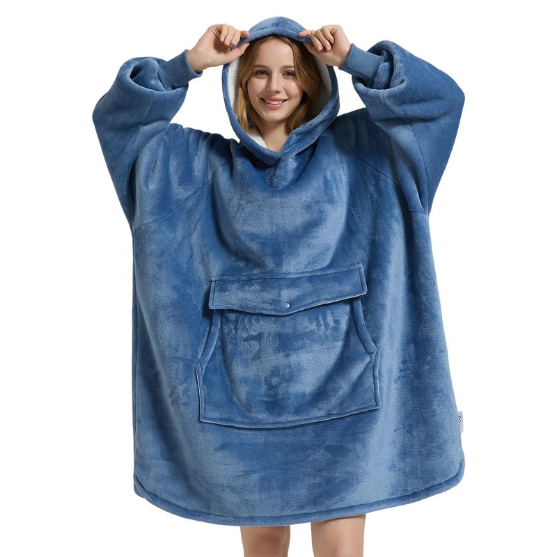 Krifey Wearable Blanket Hoodie, Oversized Sherpa Fleece Sweatshirt with Giant Pocket, Birthday Gifts for Women, Mom, Sister, Calm Sky Blue - Image 1
