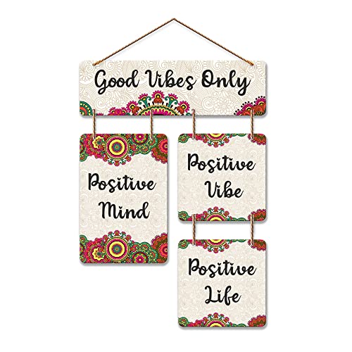Artvibes Positive Vibes Positive Life Decorative Wall Hanging Ornaments | Quotes Decor Item | Wall Poster | Office Decor | Wall Art Print | Inspirational Quotes | Gift Items (WH_6510N) - Image 1