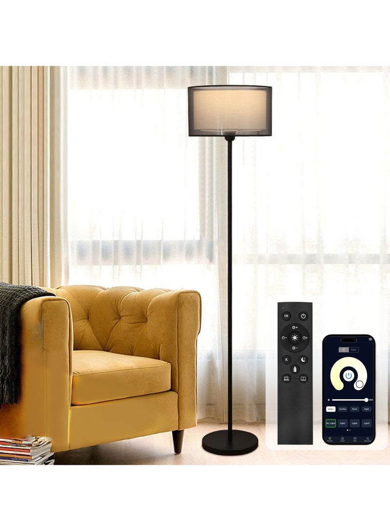 Perfin Floor Lamp with Dual-layer lampshade,  Tri-color dimmable Vertical Standing Lamp Modern Minimalist Floor Lighting Home Living Room Office Decor, Remote Control - Image 1