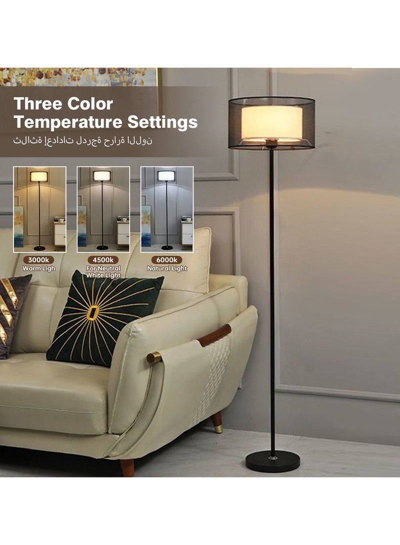 Perfin Floor Lamp with Dual-layer lampshade,  Tri-color dimmable Vertical Standing Lamp Modern Minimalist Floor Lighting Home Living Room Office Decor, Remote Control - Image 3