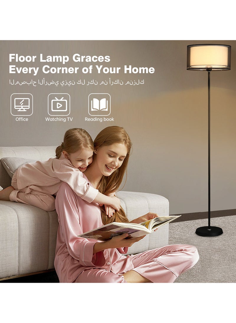 Perfin Floor Lamp with Dual-layer lampshade,  Tri-color dimmable Vertical Standing Lamp Modern Minimalist Floor Lighting Home Living Room Office Decor, Remote Control - Image 5