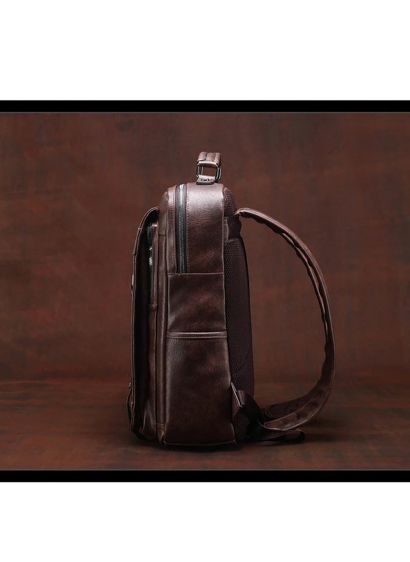 Laptop Backpack Bag with Adjustable Straps Lightweight Leather Bag Multiple Compartments Double Zippers Secure for Laptops and Tablets