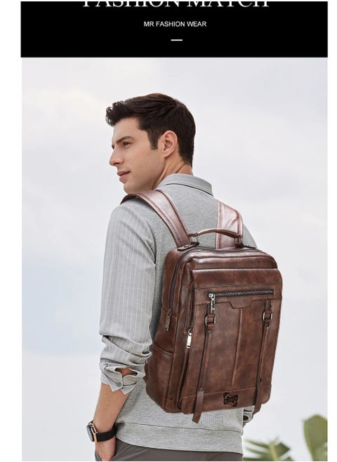 Laptop Backpack Bag with Adjustable Straps Lightweight Leather Bag Multiple Compartments Double Zippers Secure for Laptops and Tablets