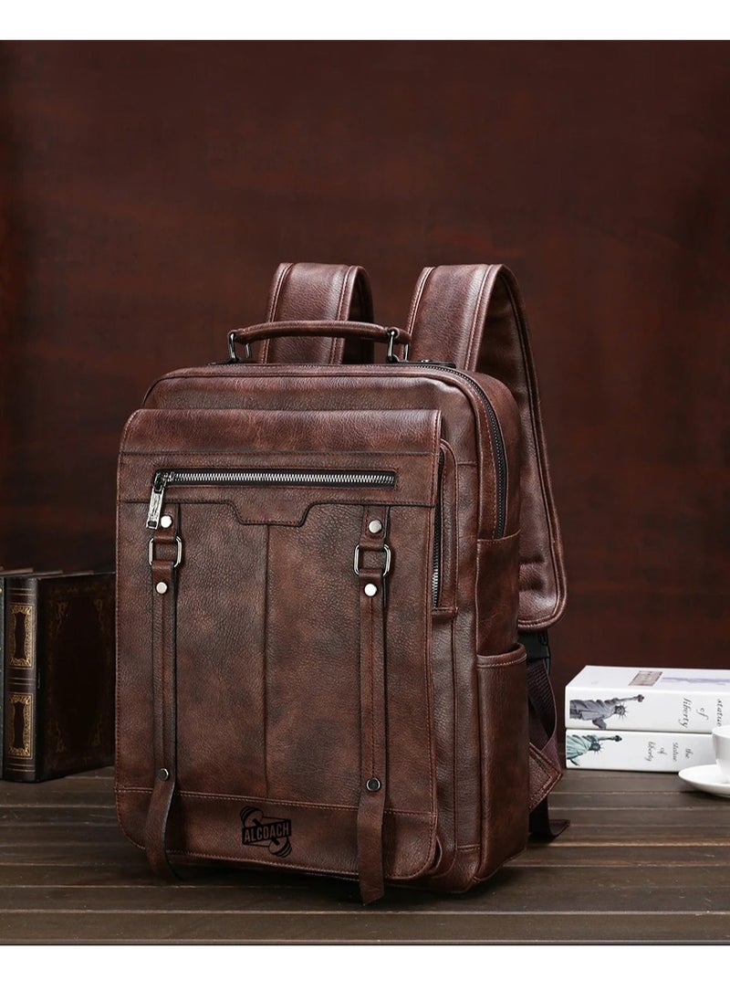 Laptop Backpack Bag with Adjustable Straps Lightweight Leather Bag Multiple Compartments Double Zippers Secure for Laptops and Tablets