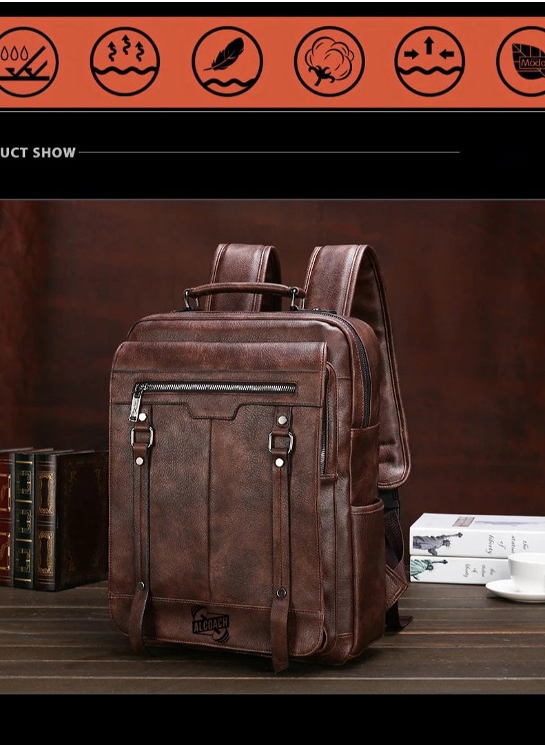 Laptop Backpack Bag with Adjustable Straps Lightweight Leather Bag Multiple Compartments Double Zippers Secure for Laptops and Tablets
