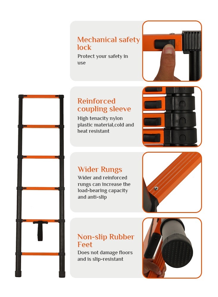 Uptyia 2.3M Telescoping Ladder, Aluminum Extension Ladder,  Heavy-Duty Steel Extension Ladder Folding Portable for Home Roof Attic Non Slip Step Ladders with One Button Retraction 330 lbs Load Capacity , Multi-Purpose Collapsible Ladder for Home and Work - Image 2