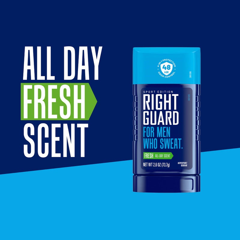 Right Guard Sport Fresh Scent Antiperspirant & Deodorant Invisible Solid - 4-in-1 Deodorant For Men, Blocks Sweat, 48-Hour Odor Protection, Quick-Drying, & Long-Lasting, 2.6 oz (6 Pack) - Image 4