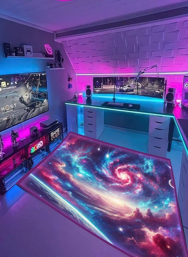 سجادة ألعاب DEALZOOM بإضاءة RGB LED (3x5 دوامة مجرية) - سجادة أرضية لغرفة النوم - سجادة غرفة أطفال مانعة للانزلاق لكرسي الألعاب - ديكور غرفة ألعاب للمراهقين والأولاد والأطفال - Image 2
