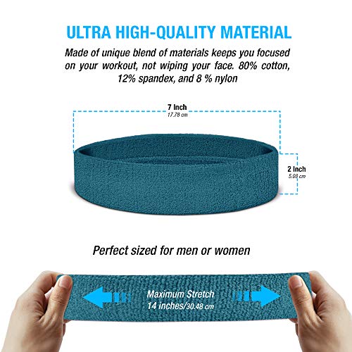 Suddora Sweatbands Set, Moisture Wicking 2 Wristbands and 1 Headband, Breathable Terry Cloth Athletic Bands for Basketball, Tennis, Yoga, Gym, Sweat Bands for Costumes and Cosplay, Teal - Image 3
