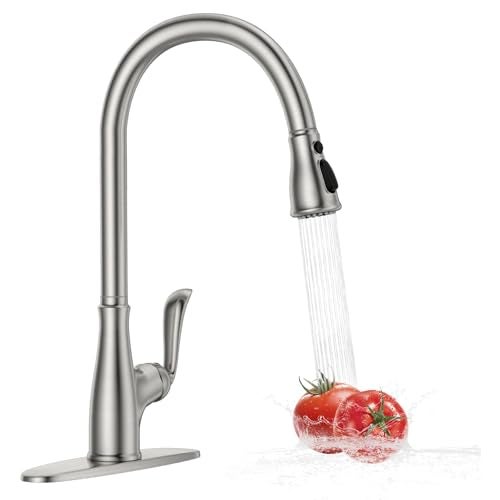APPASO Kitchen Faucets with Pull Down Sprayer 3 Holes Brushed Nickel Kitchen Sink Faucet Single Handle High Arc Faucet for Kitchen Sink Laundry RV Bar - Image 1