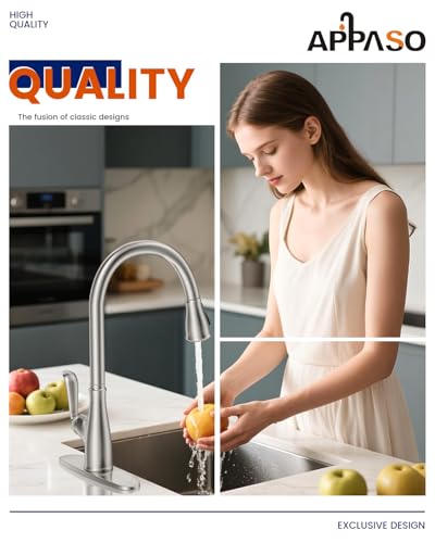 APPASO Kitchen Faucets with Pull Down Sprayer 3 Holes Brushed Nickel Kitchen Sink Faucet Single Handle High Arc Faucet for Kitchen Sink Laundry RV Bar - Image 3