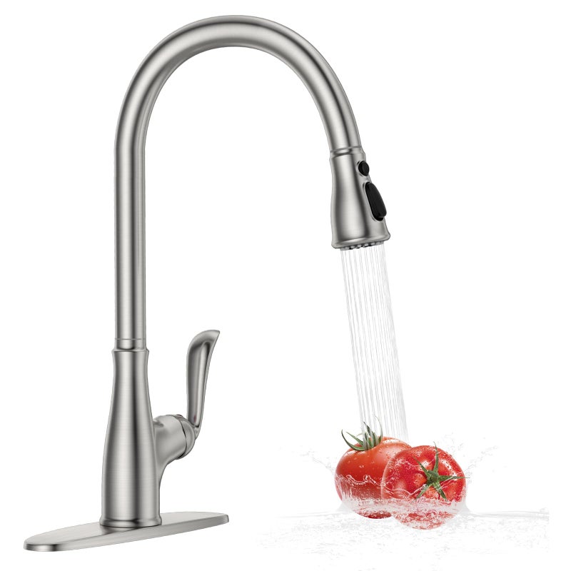 APPASO Kitchen Faucets with Pull Down Sprayer 3 Holes Brushed Nickel Kitchen Sink Faucet Single Handle High Arc Faucet for Kitchen Sink Laundry RV Bar - Image 2