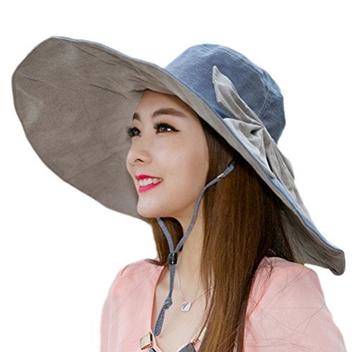 Fakeface Fishing Beach Cap Summer Sun Hat Wide Brim Reversible for Women Foldable UPF 50+ - Image 1