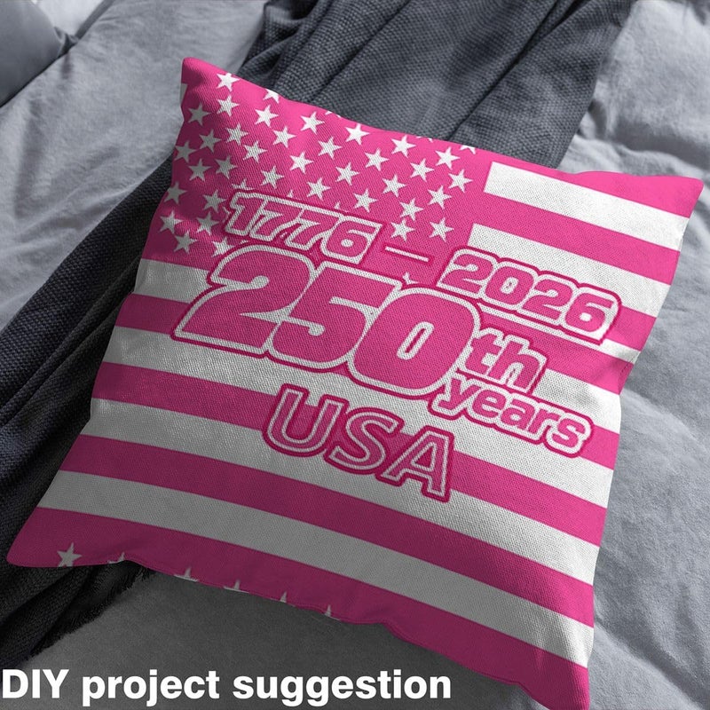 250 Anniversary USA Upholstery Fabric for Chairs United States 250th Anniversary Outdoor Fabric by The Yard 36"x63", USA Flag Vintage Hot Pink Landscape Fabric Americana Gifts for Family - Image 3